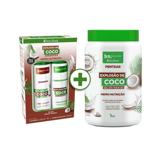 Kit Duo Shampoo 200ml + Condicionador 200ml + Creme de Pentear Explosão de Coco 1Kg (3 itens) | bn.Cachos Kit Duo Shampoo 200ml + Condicionador 200ml + Creme de Pentear Explosão de Coco 1Kg (3 itens) | bn.Cachos